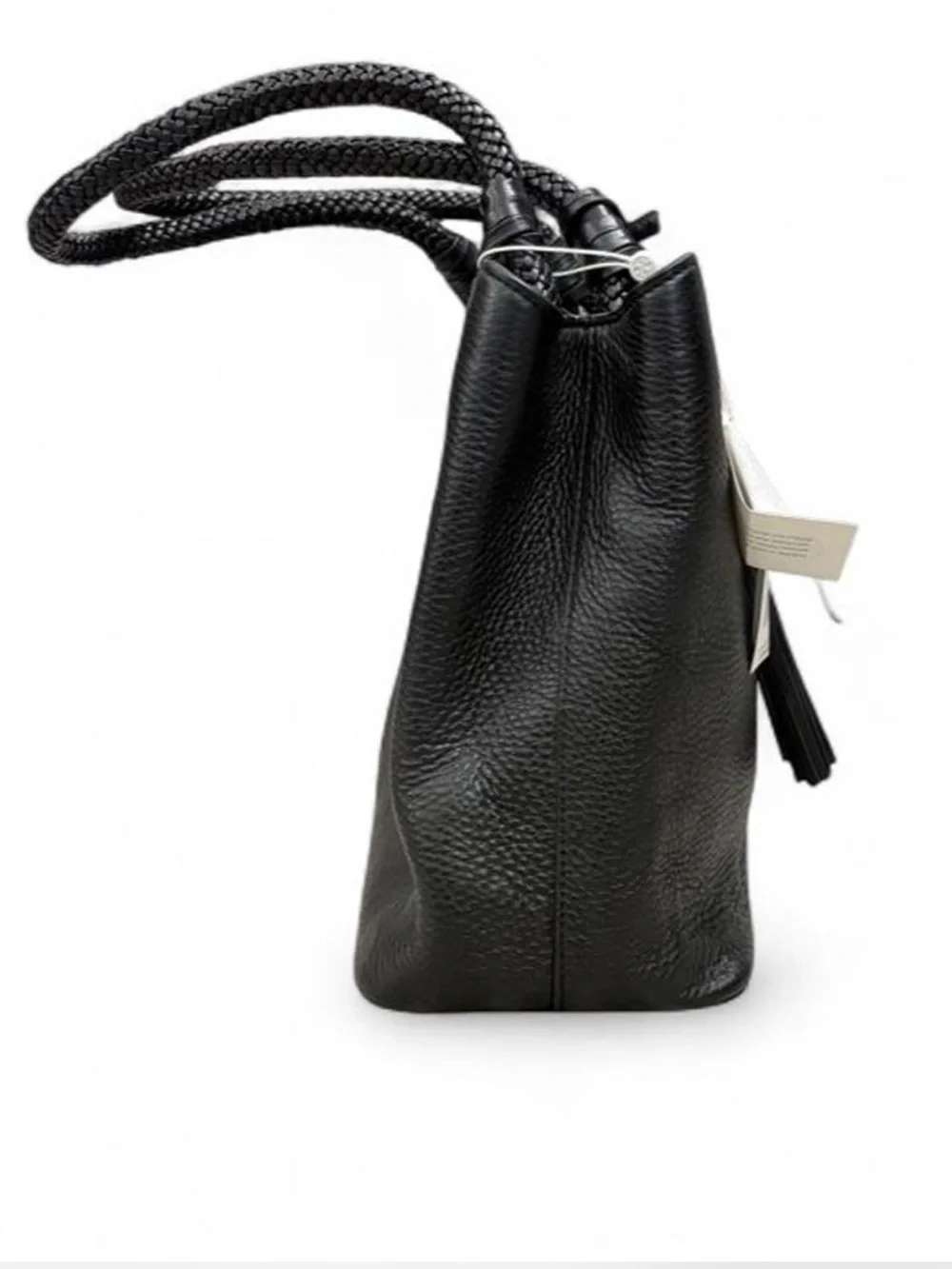NWT Black Tory Burch Leather Tote Handbag with Braided Handles - Picture 6 of 9